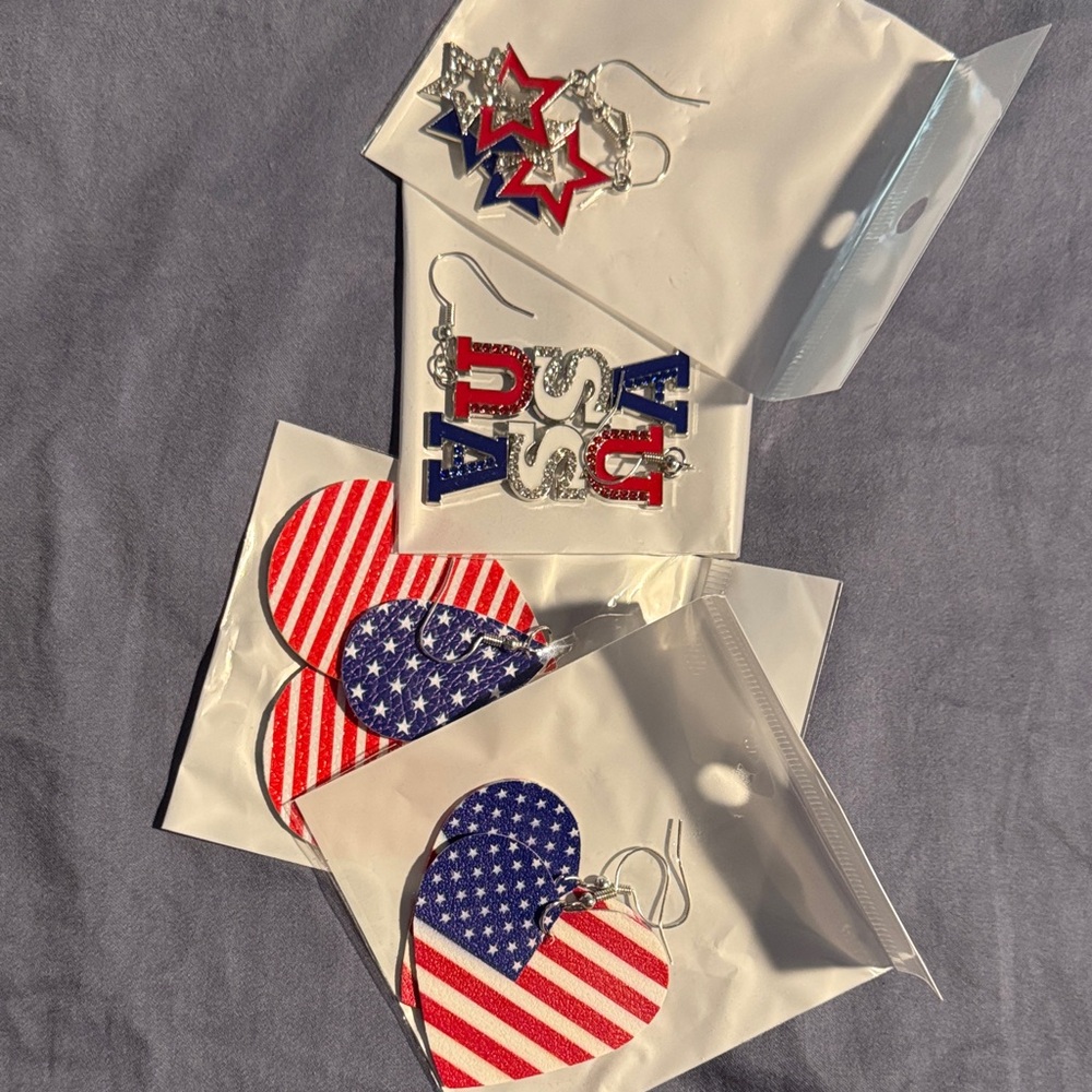 Patriotic Earrings Set (4) with Stars and Stripes